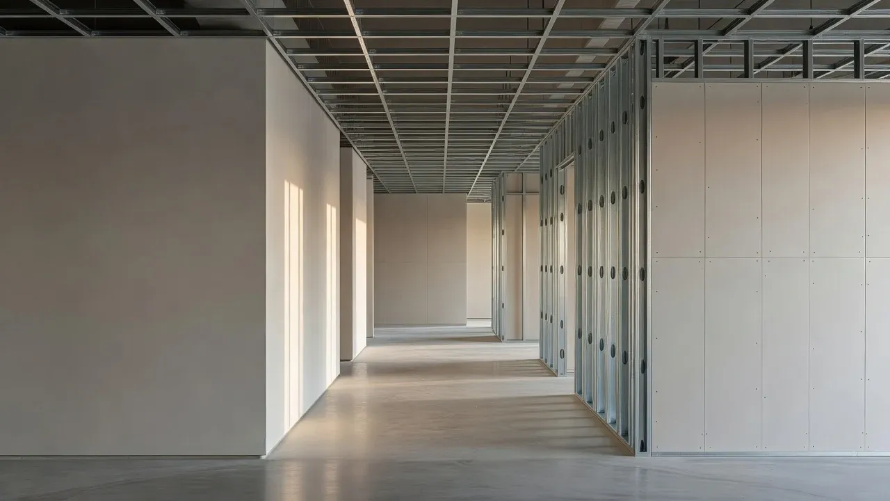 Commercial interior prepared for drywall installation and finishing