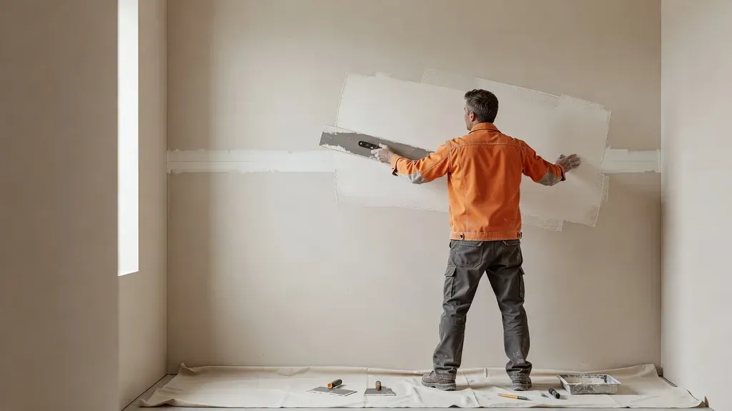 Drywall finisher applying a controlled compound coat over a taped joint
