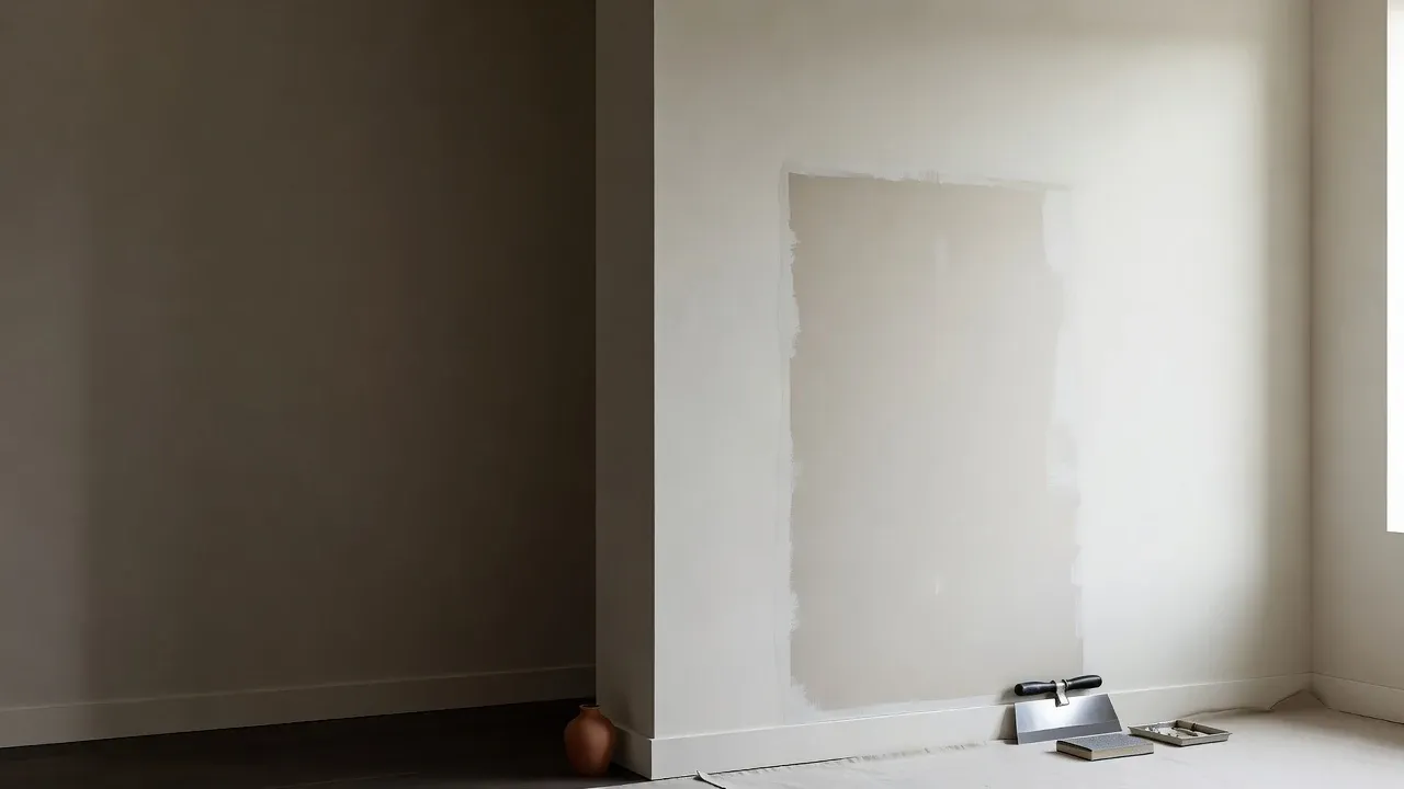 Precisely feathered drywall repair in a clean interior